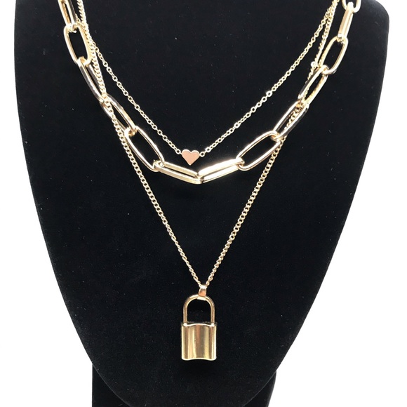 π Gold Chunky Lock π Necklace Statement - Picture 2 of 4